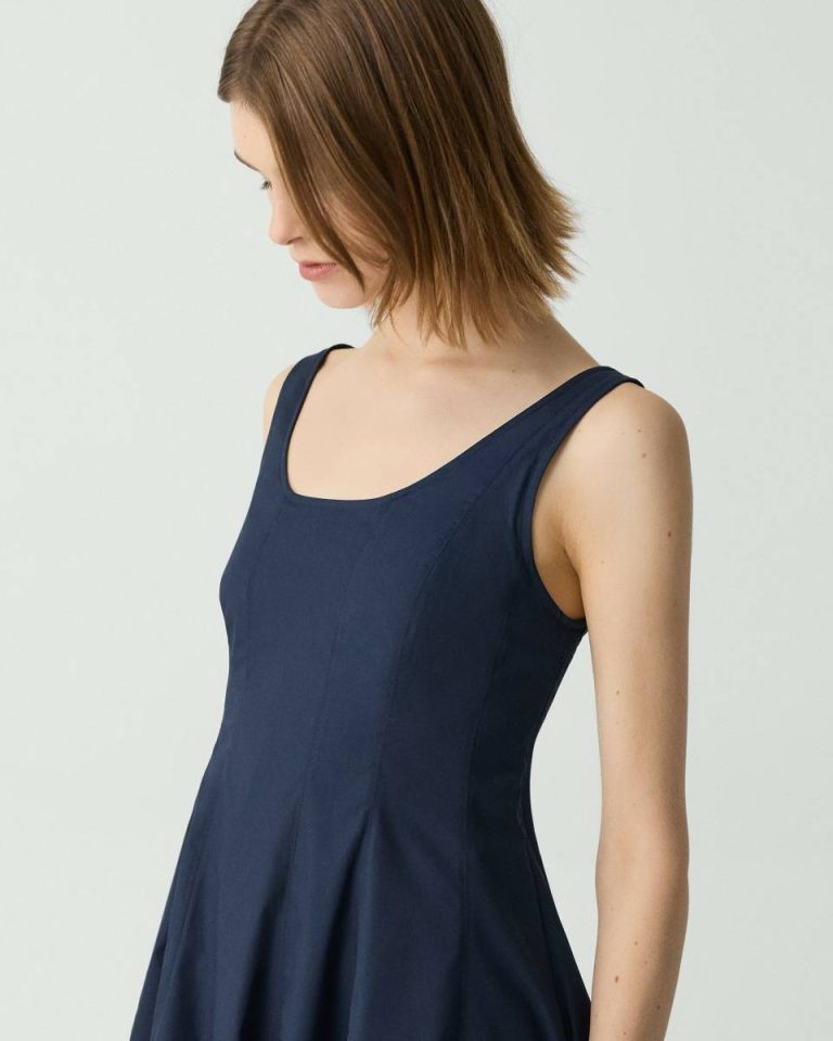 Nocturne Navy Theory Dresses Women Sleeveless Fit-And-Flare Dress In Sleek Poplin - 4