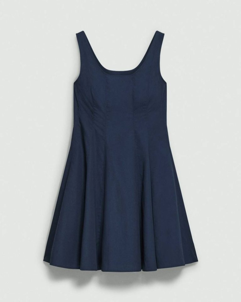 Nocturne Navy Theory Dresses Women Sleeveless Fit-And-Flare Dress In Sleek Poplin - 5