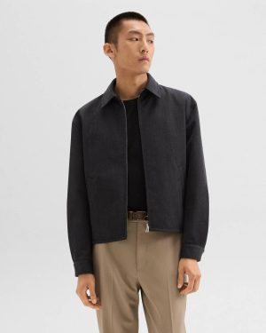 Outerwear Reversible Coach Jacket In Wool-Blend Twill Charcoal Men Theory - 1