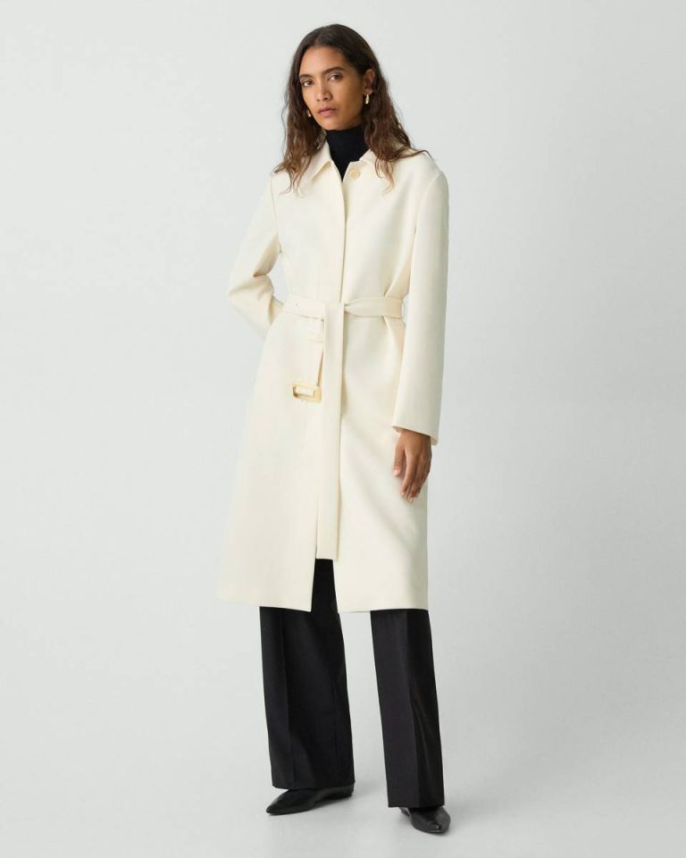 Outerwear Slim Car Coat In Admiral Crepe Theory Rice Women - 2