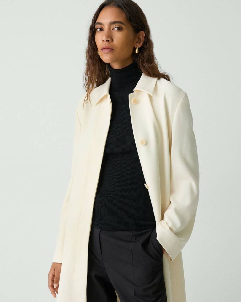 Outerwear Slim Car Coat In Admiral Crepe Theory Rice Women - 4