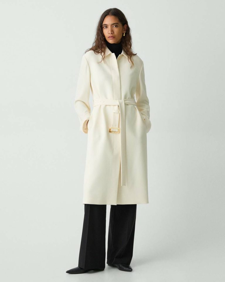 Outerwear Slim Car Coat In Admiral Crepe Theory Rice Women - 1
