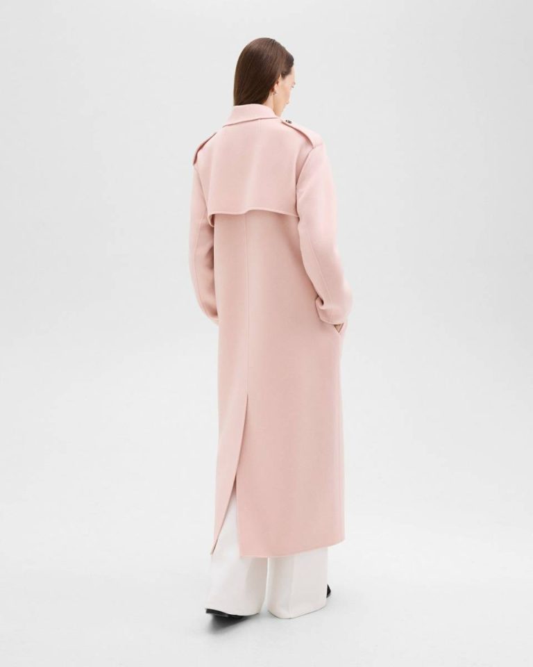 Outerwear Women New Blush Double-Breasted Overcoat In Double-Face Wool-Cashmere Theory - 3