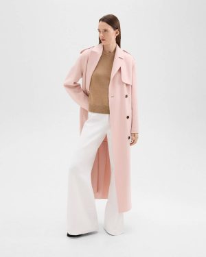 Outerwear Women New Blush Double-Breasted Overcoat In Double-Face Wool-Cashmere Theory - 1