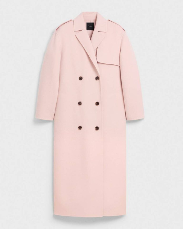 Outerwear Women New Blush Double-Breasted Overcoat In Double-Face Wool-Cashmere Theory - 5
