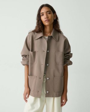 Oversized Utility Jacket In Neoteric Twill Walnut Blazers + Jackets Women Theory - 1
