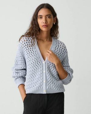 Pale Blue Cable-Knit Cardigan In Rounded Cotton Women Sweaters + Cardigans Theory - 1