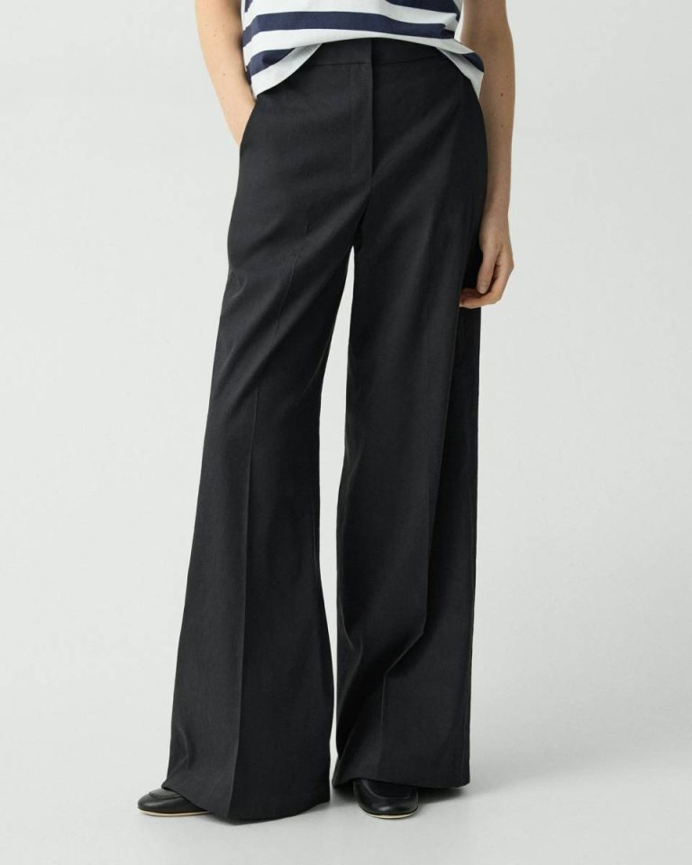 Pants Black Women Theory High-Waist Wide-Leg Pant In Good Linen - 4