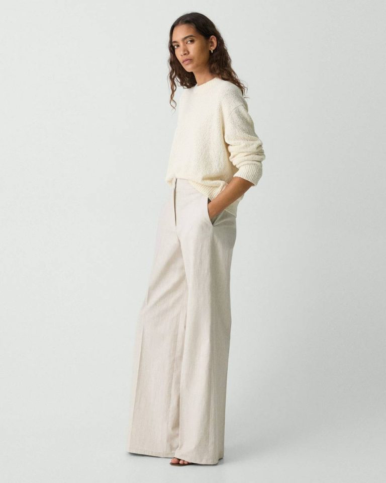 Pants High-Waist Wide-Leg Pant In Striped Canvas Sand Multi Theory Women - 2