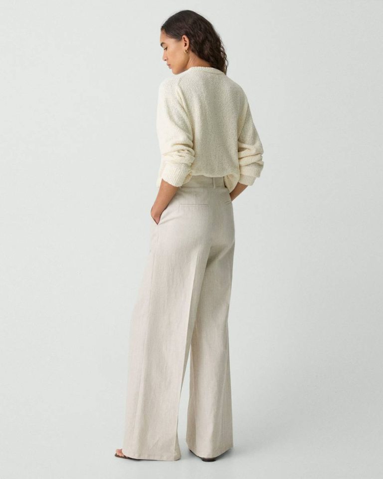 Pants High-Waist Wide-Leg Pant In Striped Canvas Sand Multi Theory Women - 3
