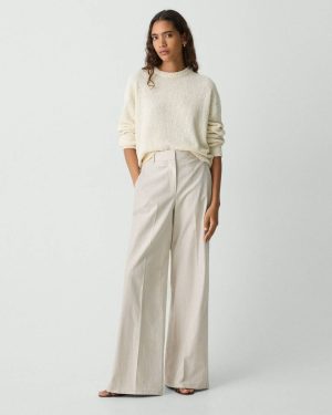 Pants High-Waist Wide-Leg Pant In Striped Canvas Sand Multi Theory Women - 1