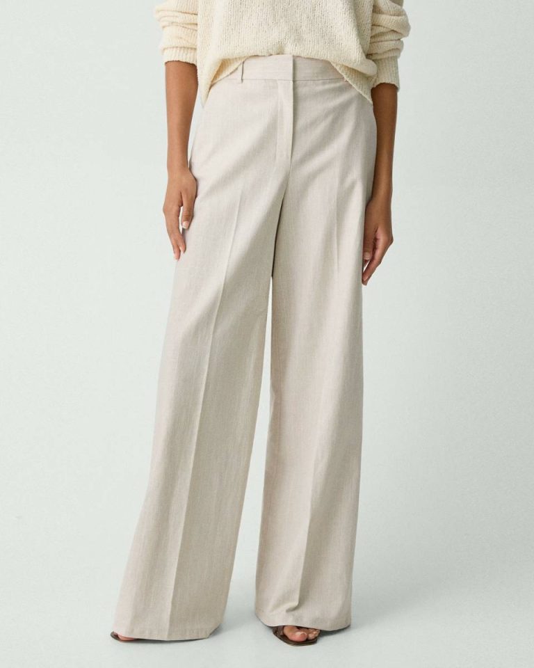 Pants High-Waist Wide-Leg Pant In Striped Canvas Sand Multi Theory Women - 4