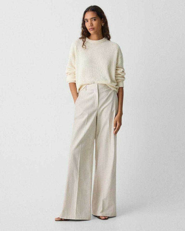 Pants High-Waist Wide-Leg Pant In Striped Canvas Sand Multi Theory Women - 1