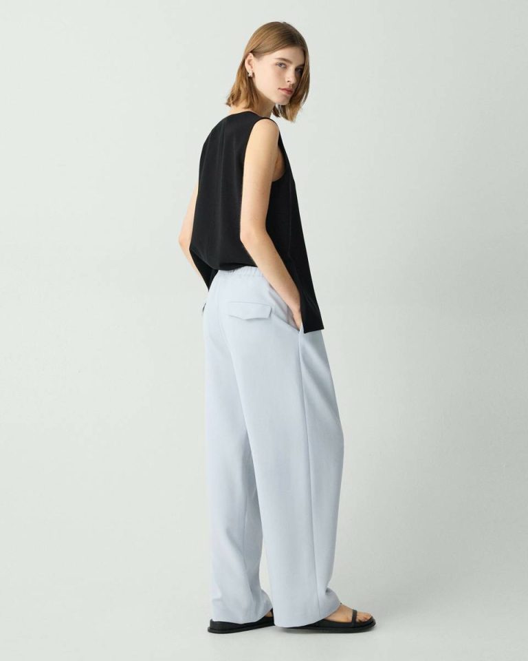 Pants Pleated Pull-On Pant In Admiral Crepe Women Theory Pearl Blue - 2