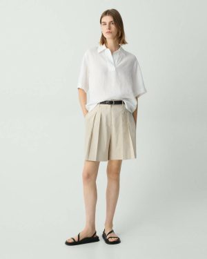 Pants Theory Pleated Short In Good Linen Women Straw - 1