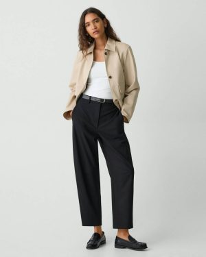 Pants Women Theory Drop Curve Pant In Stretch Wool Black - 1
