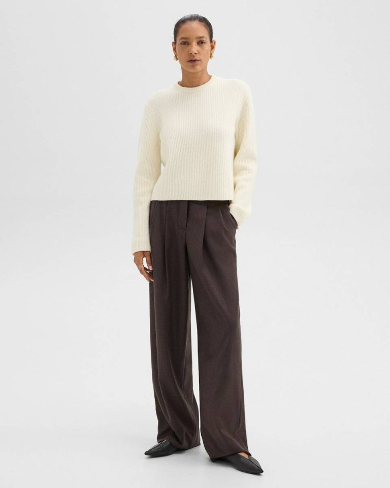 Pants Women Theory Hickory Melange Double Pleat Pant In Sleek Flannel - 2
