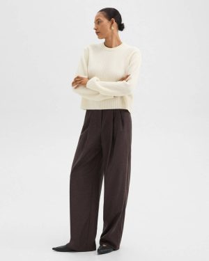 Pants Women Theory Hickory Melange Double Pleat Pant In Sleek Flannel - 1