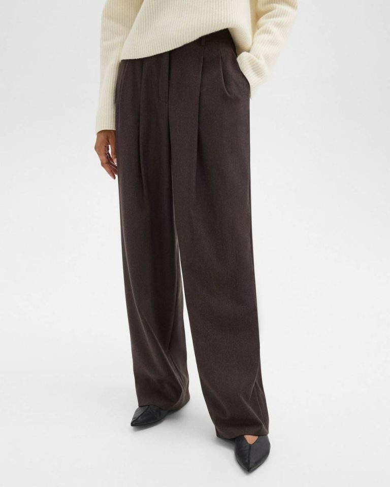 Pants Women Theory Hickory Melange Double Pleat Pant In Sleek Flannel - 4