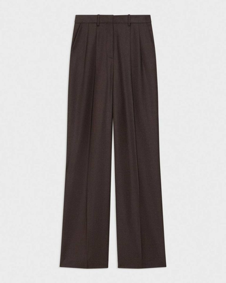 Pants Women Theory Hickory Melange Double Pleat Pant In Sleek Flannel - 5