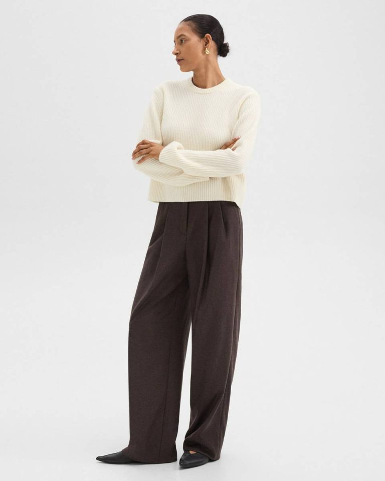 Pants Women Theory Hickory Melange Double Pleat Pant In Sleek Flannel - 1