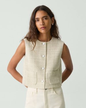 Patch Pocket Vest In Texture Tweed Women Blazers + Jackets Theory Taupe Multi - 1