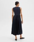 Pleated Combo Dress In Textured Satin Dresses Women Nocturne Navy Theory - 3