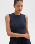 Pleated Combo Dress In Textured Satin Dresses Women Nocturne Navy Theory - 4