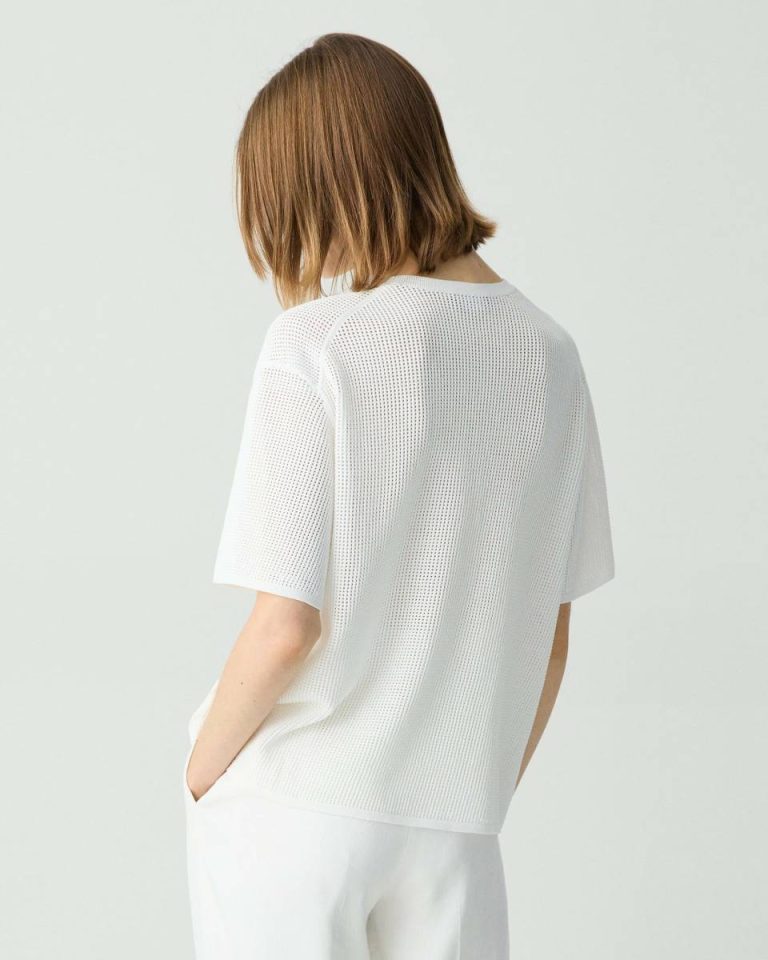 Pointelle Tee In Crepe Knit Women Theory Sweaters + Cardigans White - 3