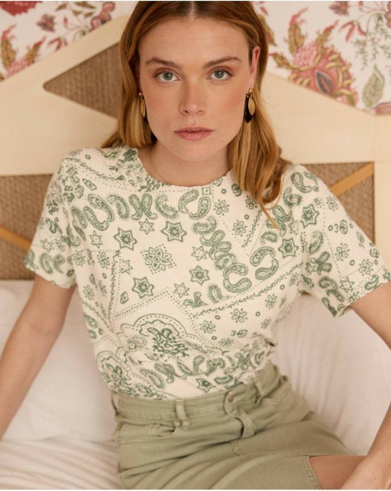 Polín Et Moi Kaki T-Shirts And Tops Women Top Knitted Print Idalia - 3