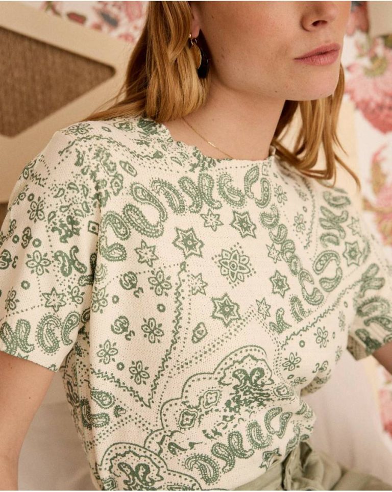 Polín Et Moi Kaki T-Shirts And Tops Women Top Knitted Print Idalia - 5