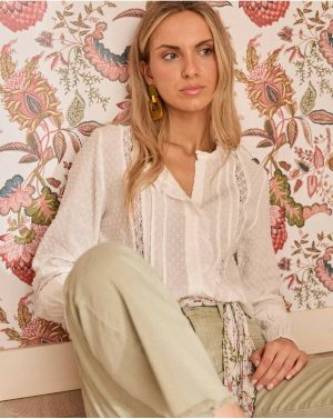 Polín Et Moi White Women Blouses And Shirts Sabrina Embroidery Blouse - 1