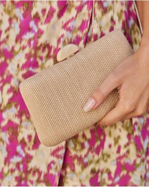 Polín Et Moi Women Bags Beige Raffia Macalia Clutch - 1