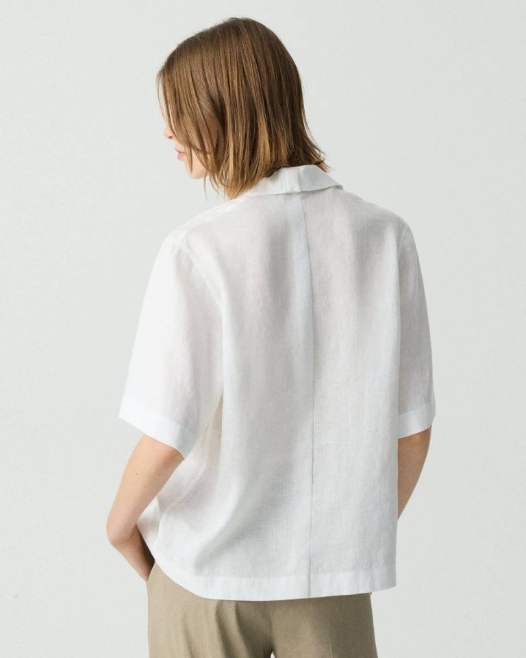 Polo Shirt In Relaxed Linen Theory Women Tops White - 3