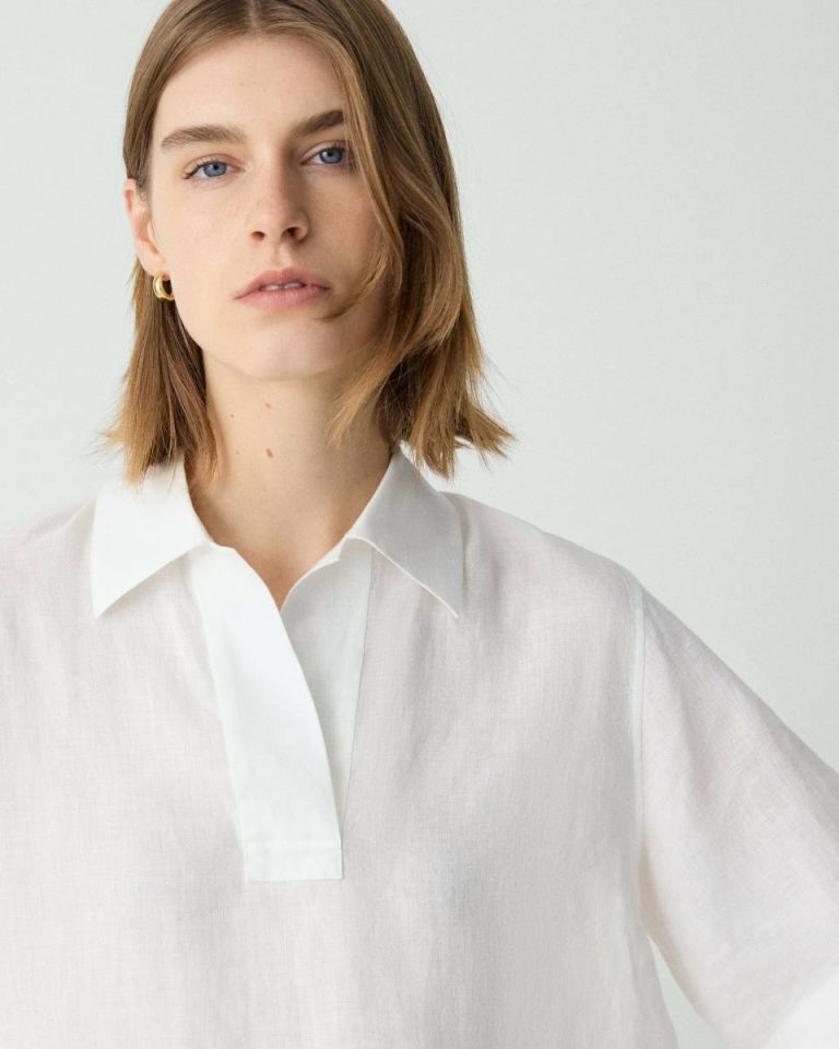 Polo Shirt In Relaxed Linen Theory Women Tops White - 4