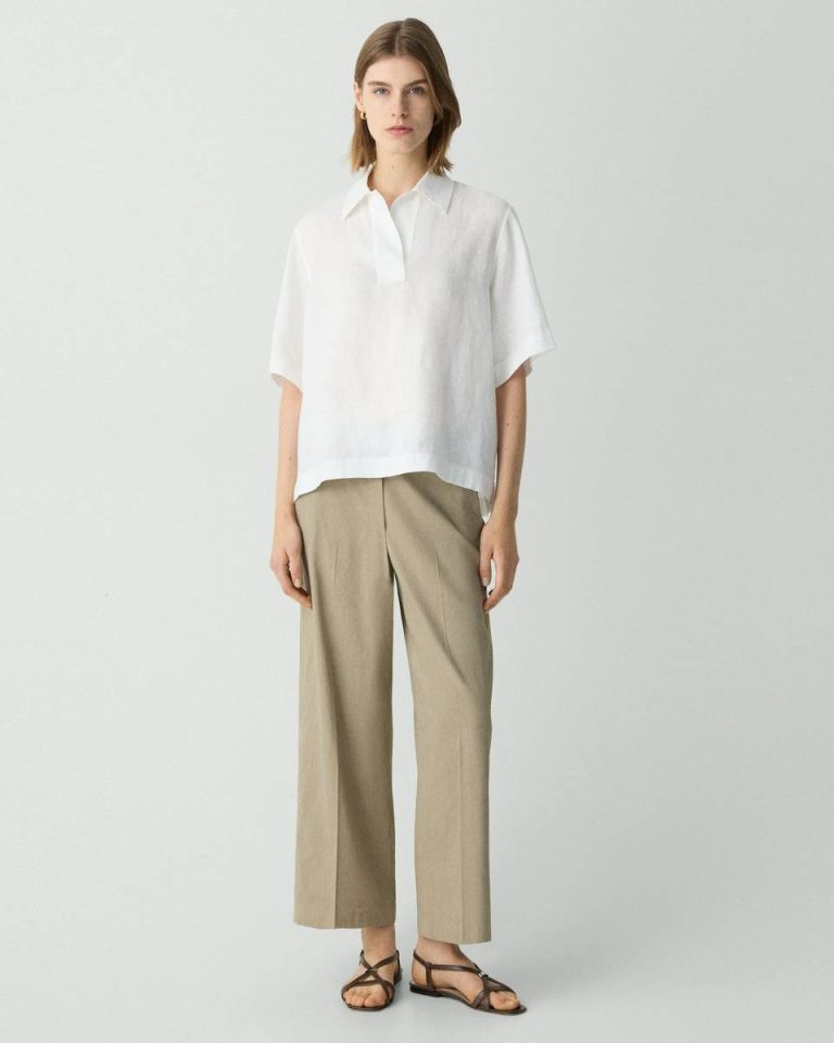 Polo Shirt In Relaxed Linen Theory Women Tops White - 5