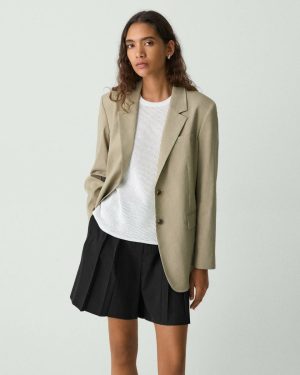 Relaxed Blazer In Good Linen Soft Taupe Women Theory Blazers + Jackets - 1