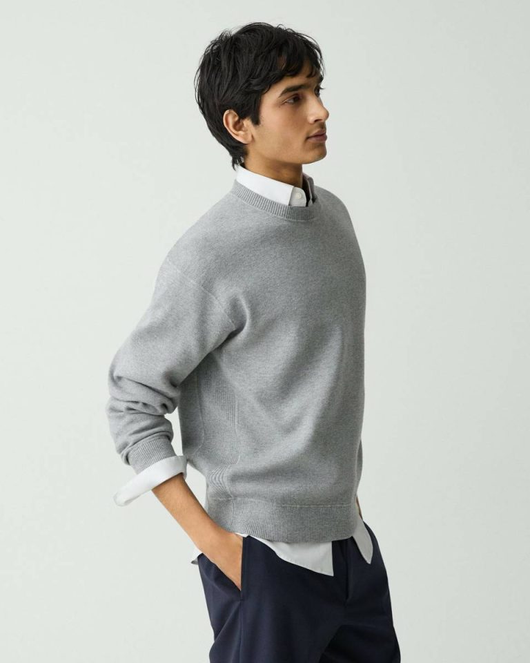 Relaxed Crewneck Sweatshirt In Light Bilen Melange Grey Men Theory Loungewear - 2