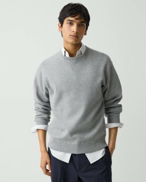 Relaxed Crewneck Sweatshirt In Light Bilen Melange Grey Men Theory Loungewear - 1
