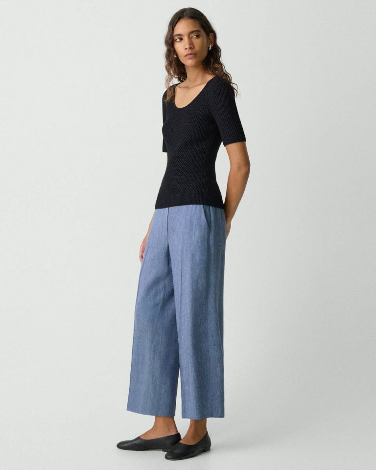 Relaxed Pull-On Pant In Fluid Linen Theory Pants Women Light Denim - 2