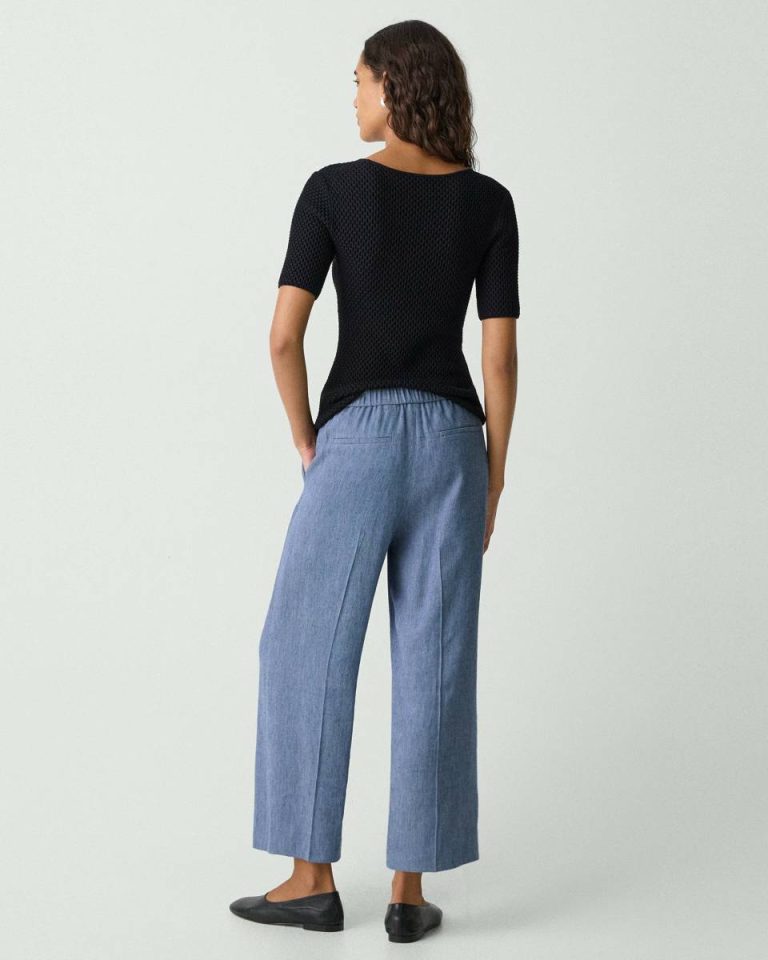 Relaxed Pull-On Pant In Fluid Linen Theory Pants Women Light Denim - 3