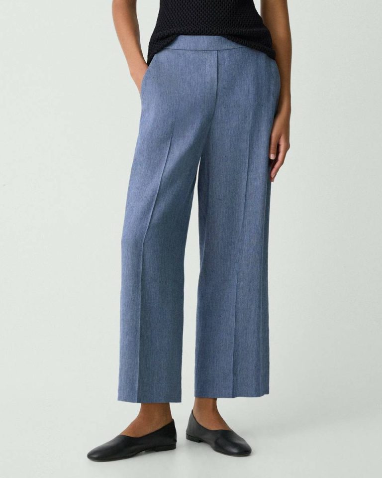 Relaxed Pull-On Pant In Fluid Linen Theory Pants Women Light Denim - 4