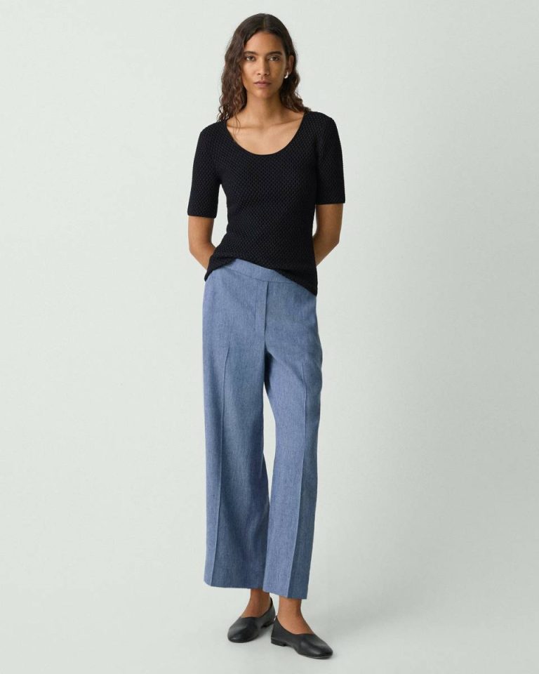 Relaxed Pull-On Pant In Fluid Linen Theory Pants Women Light Denim - 1
