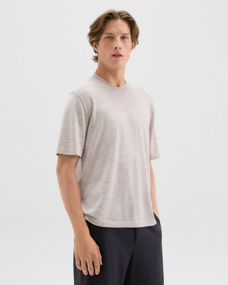 Relaxed Tee In Regal Wool Men Light Heather Barley Loungewear Theory - 2