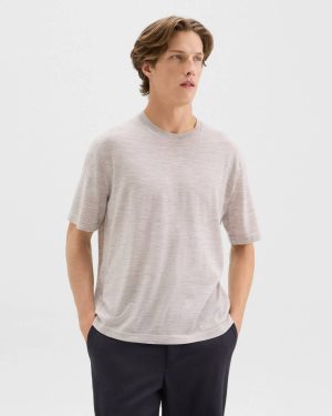 Relaxed Tee In Regal Wool Men Light Heather Barley Loungewear Theory - 1