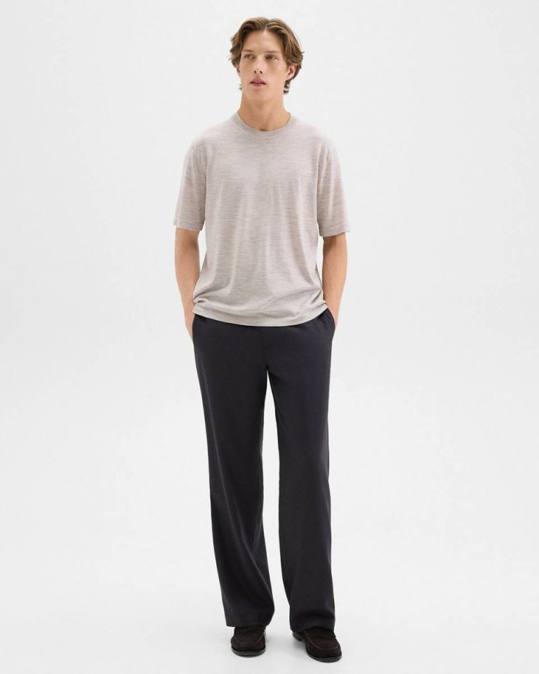 Relaxed Tee In Regal Wool Men Light Heather Barley Loungewear Theory - 5