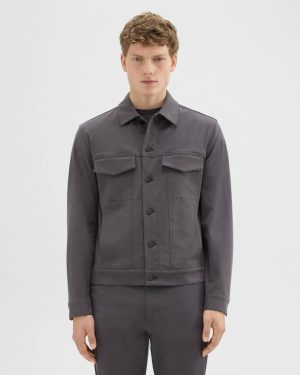 River Trucker Jacket In Neoteric Twill Men Theory Blazers + Jackets Dark Grey - 1