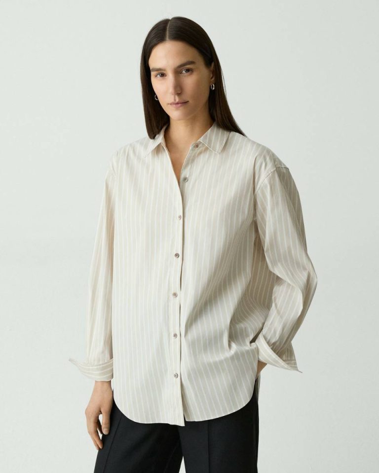 Sand Multi Theory Women Tops Boyfriend Shirt In Striped Cotton-Blend - 2