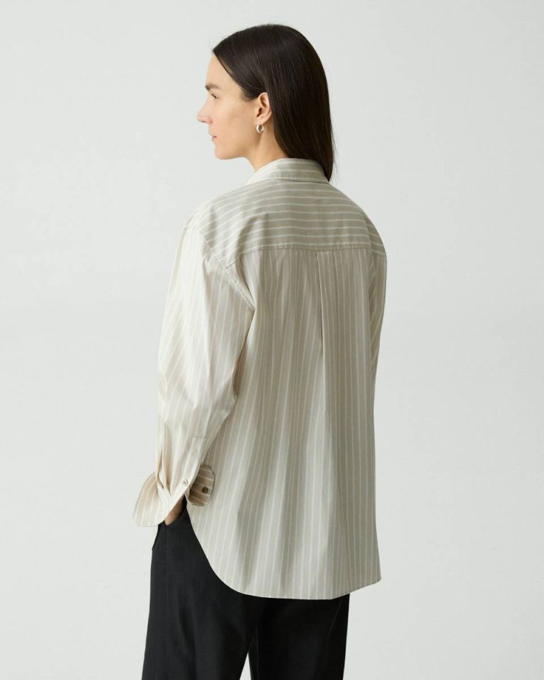 Sand Multi Theory Women Tops Boyfriend Shirt In Striped Cotton-Blend - 3