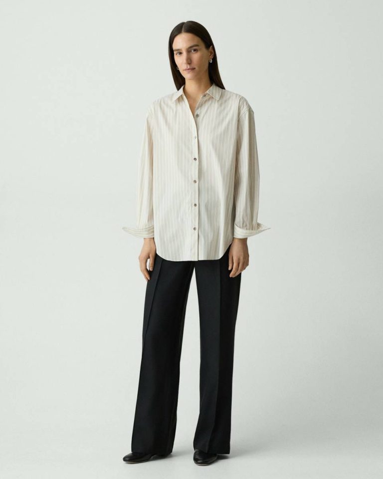 Sand Multi Theory Women Tops Boyfriend Shirt In Striped Cotton-Blend - 5